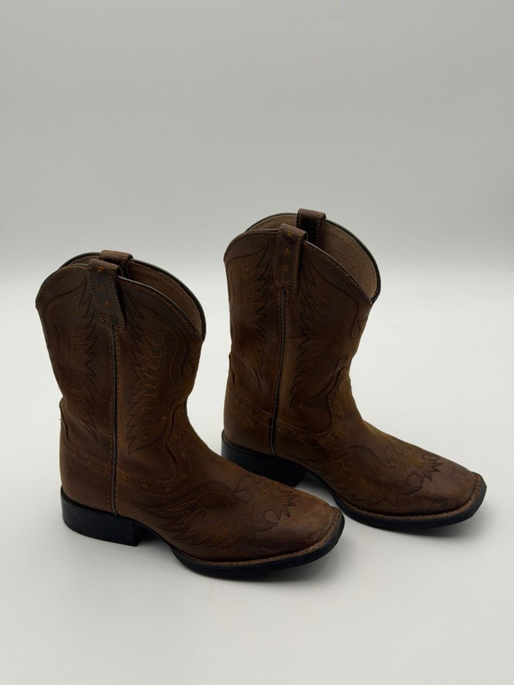 Brown Square Toe Cowboy Boots KIDS - Picture 3 of 7